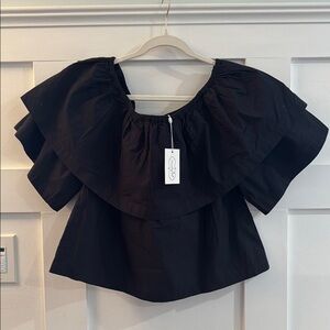 Mudpie Black Ruffled Off-Shoulder Top